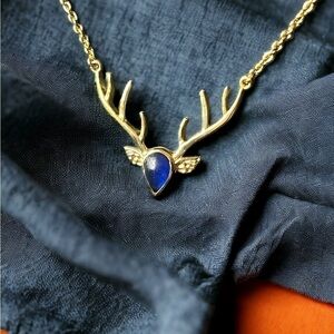 Blue Jade Deer Head Necklace